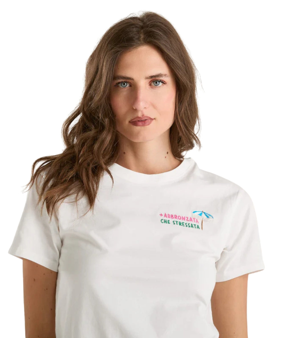 MC2 Saint Barth T-shirt con Ricamo e Scritta Emilie EMI0001 Bianco