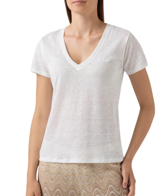 MC2 Saint Barth T-shirt con Scollo a V in Lino Eloise ELOI001 Bianco