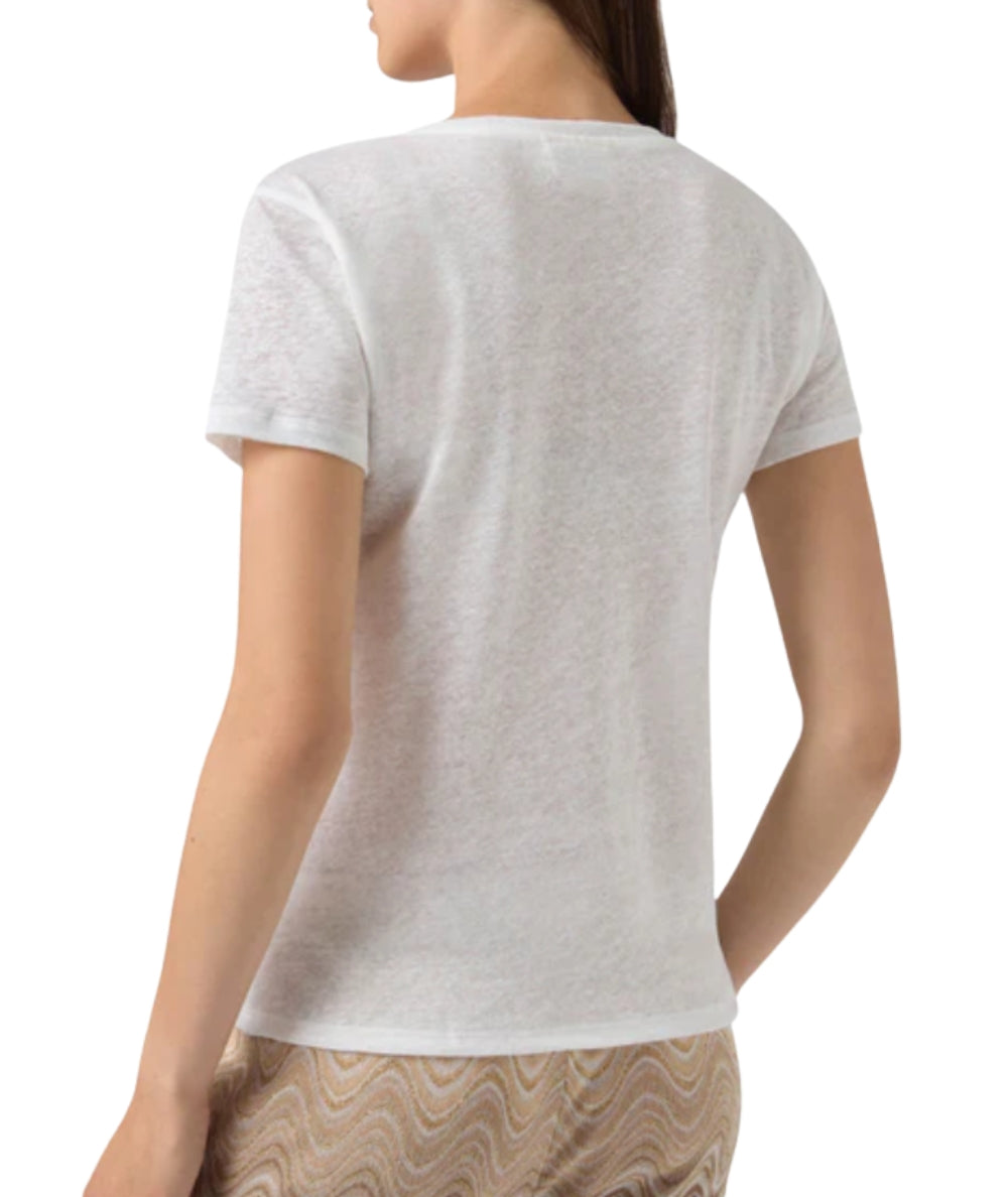 MC2 Saint Barth T-shirt con Scollo a V in Lino Eloise ELOI001 Bianco