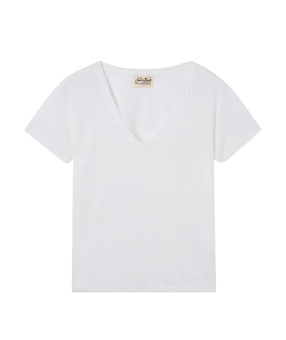 MC2 Saint Barth T-shirt con Scollo a V in Lino Eloise ELOI001 Bianco 