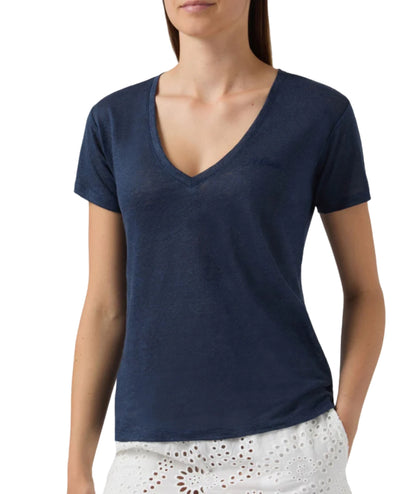 MC2 Saint Barth T-shirt con Scollo a V in Lino Eloise ELOI001 Blu