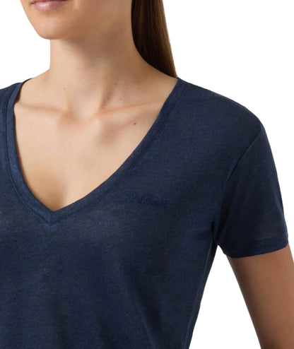 MC2 Saint Barth T-shirt con Scollo a V in Lino Eloise ELOI001 Blu