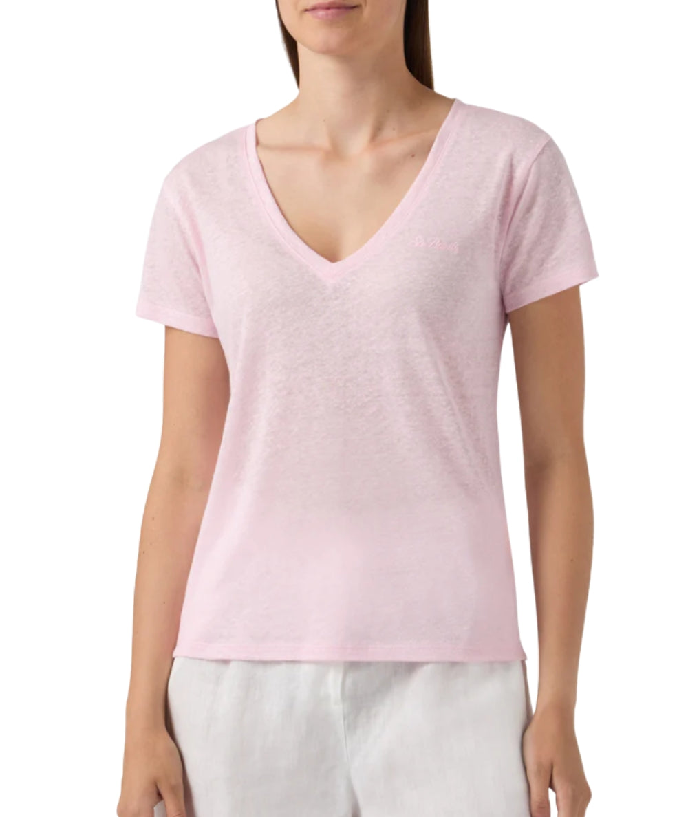MC2 Saint Barth T-shirt con Scollo a V in Lino Eloise ELOI001 Rosa