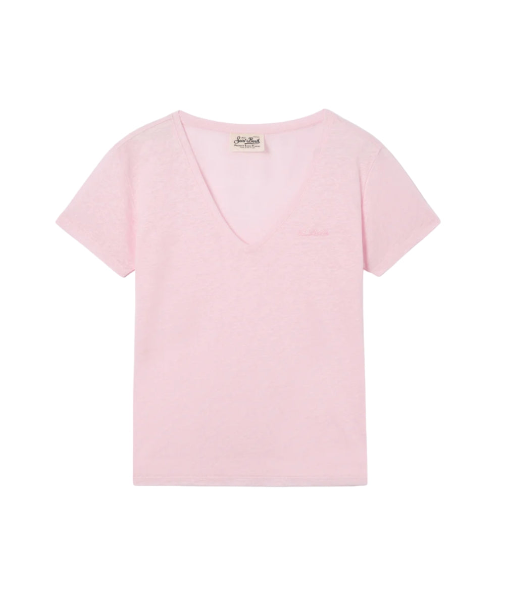 MC2 Saint Barth T-shirt con Scollo a V in Lino Eloise ELOI001 Rosa