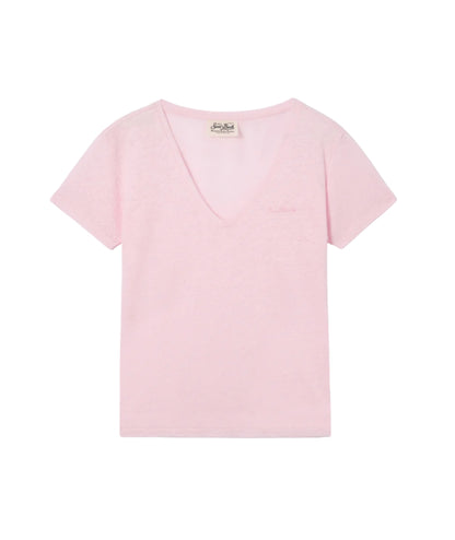 MC2 Saint Barth T-shirt con Scollo a V in Lino Eloise ELOI001 Rosa