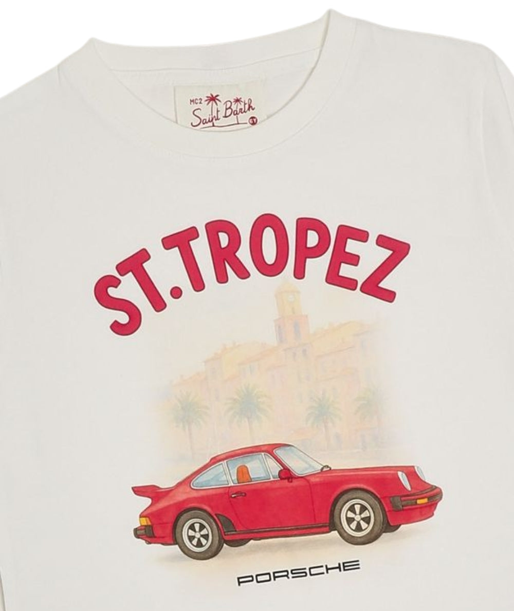 MC2 Saint Barth T-shirt con Stampa Denver Jr Porsche St Tropez DNV0001 Bianco