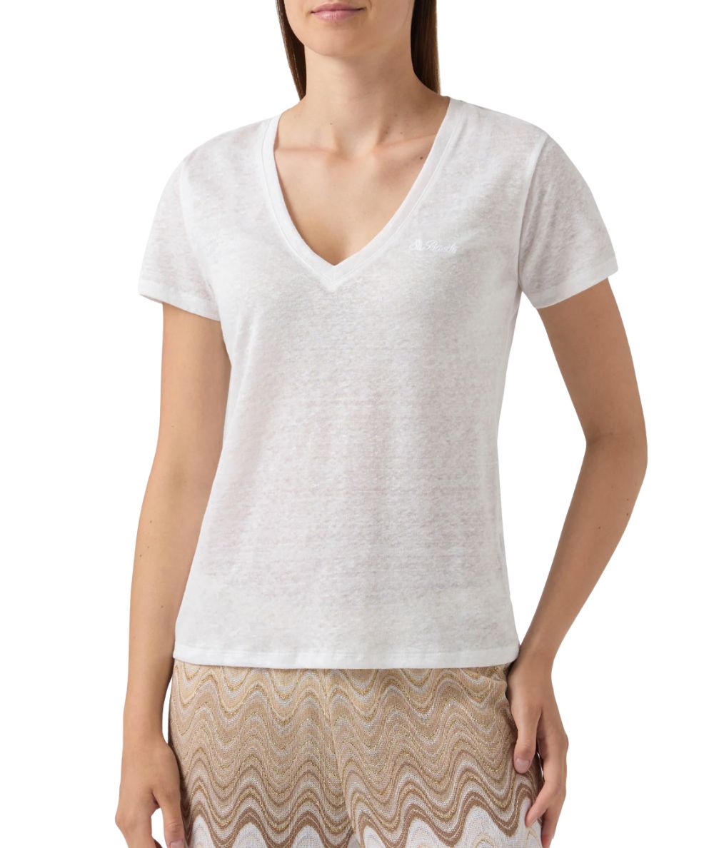 MC2 Saint Barth T-shirt in Lino con Scollo a V Eloise ELOI001 Bianco