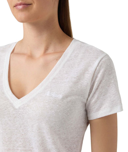 MC2 Saint Barth T-shirt in Lino con Scollo a V Eloise ELOI001 Bianco