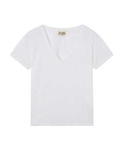 MC2 Saint Barth T-shirt in Lino con Scollo a V Eloise ELOI001 Bianco