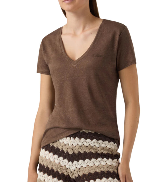 MC2 Saint Barth T-shirt in Lino con Scollo a V Eloise ELOI001 Marrone