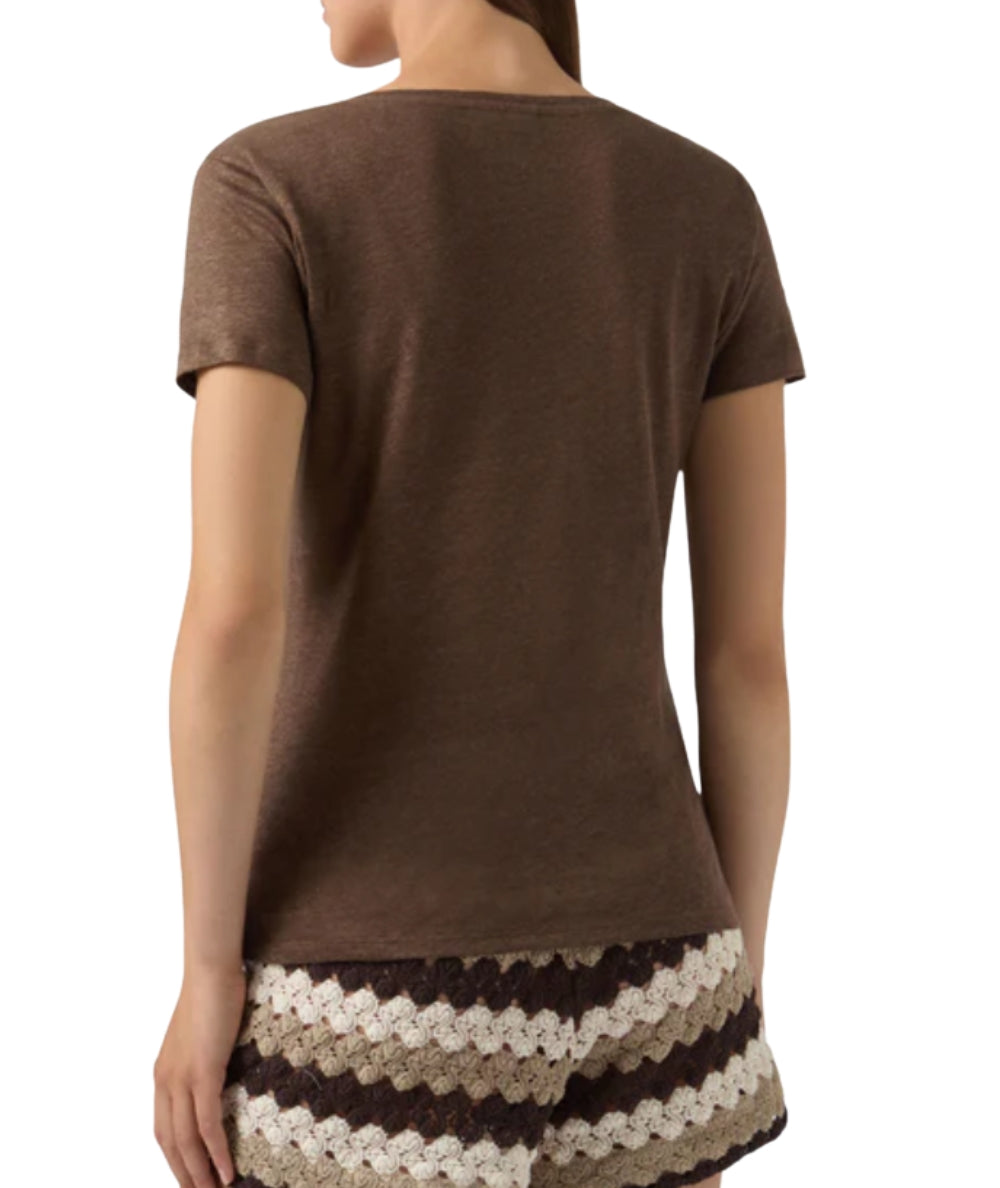 MC2 Saint Barth T-shirt in Lino con Scollo a V Eloise ELOI001 Marrone