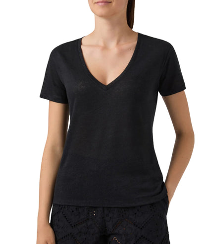 MC2 Saint Barth T-shirt in Lino con Scollo a V Eloise ELOI001 Nero
