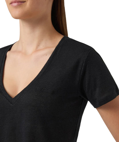MC2 Saint Barth T-shirt in Lino con Scollo a V Eloise ELOI001 Nero