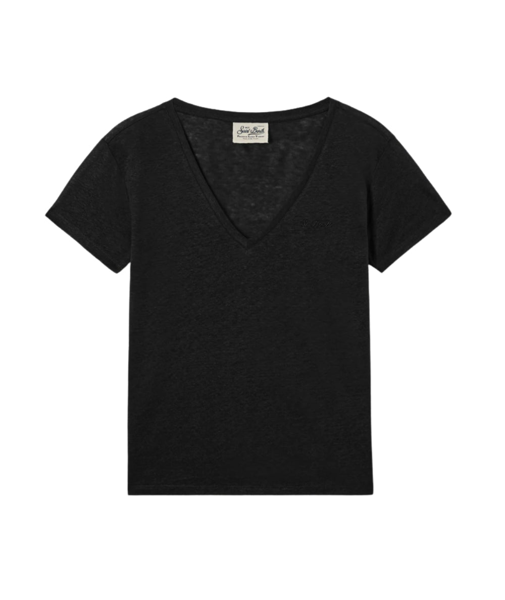 MC2 Saint Barth T-shirt in Lino con Scollo a V Eloise ELOI001 Nero
