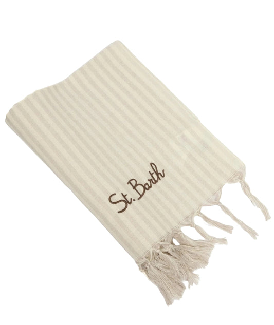 MC2 Saint Barth Telo Mare in Cotone a Righe Foutas Light N FOUL002 Beige