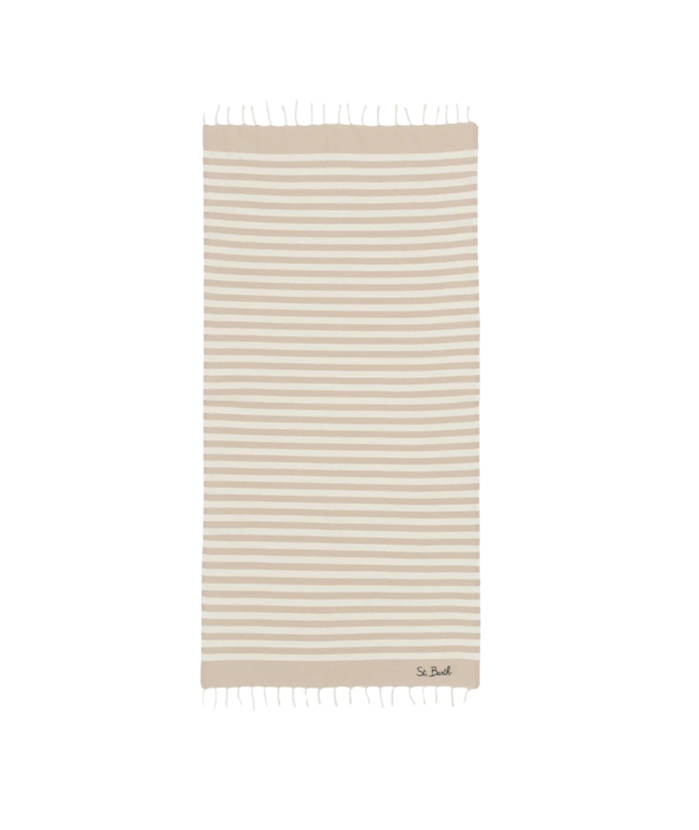 MC2 Saint Barth Telo Mare in Cotone a Righe Foutas N FOUT012 Beige