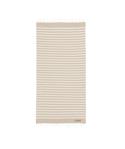 MC2 Saint Barth Telo Mare in Cotone a Righe Foutas N FOUT012 Beige