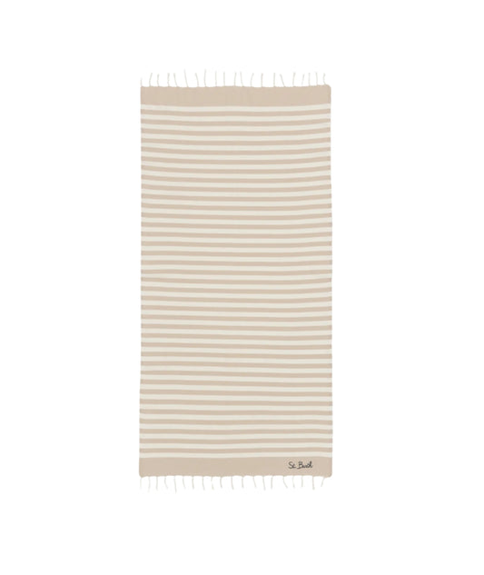 MC2 Saint Barth Telo Mare in Cotone a Righe Foutas N FOUT012 Beige