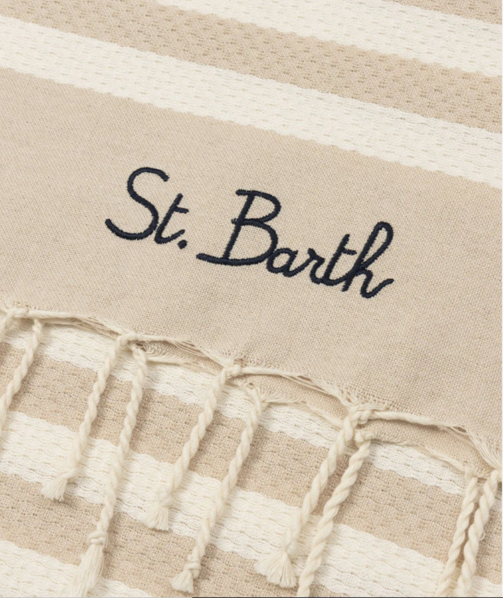MC2 Saint Barth Telo Mare in Cotone a Righe Foutas N FOUT012 Beige