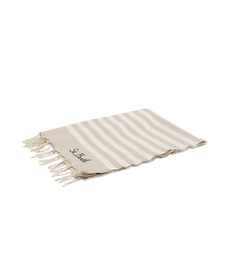 MC2 Saint Barth Telo Mare in Cotone a Righe Foutas N FOUT012 Beige