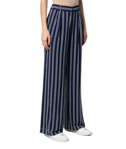 MICHAEL KORS FLUID STRIPED PALAZZO PANTS MH83GUZAFL WHITE AND BLUE