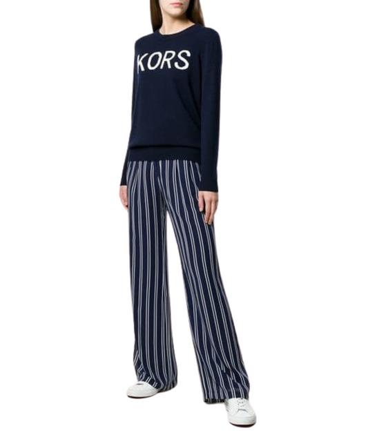 MICHAEL KORS FLUID STRIPED PALAZZO PANTS MH83GUZAFL WHITE AND BLUE