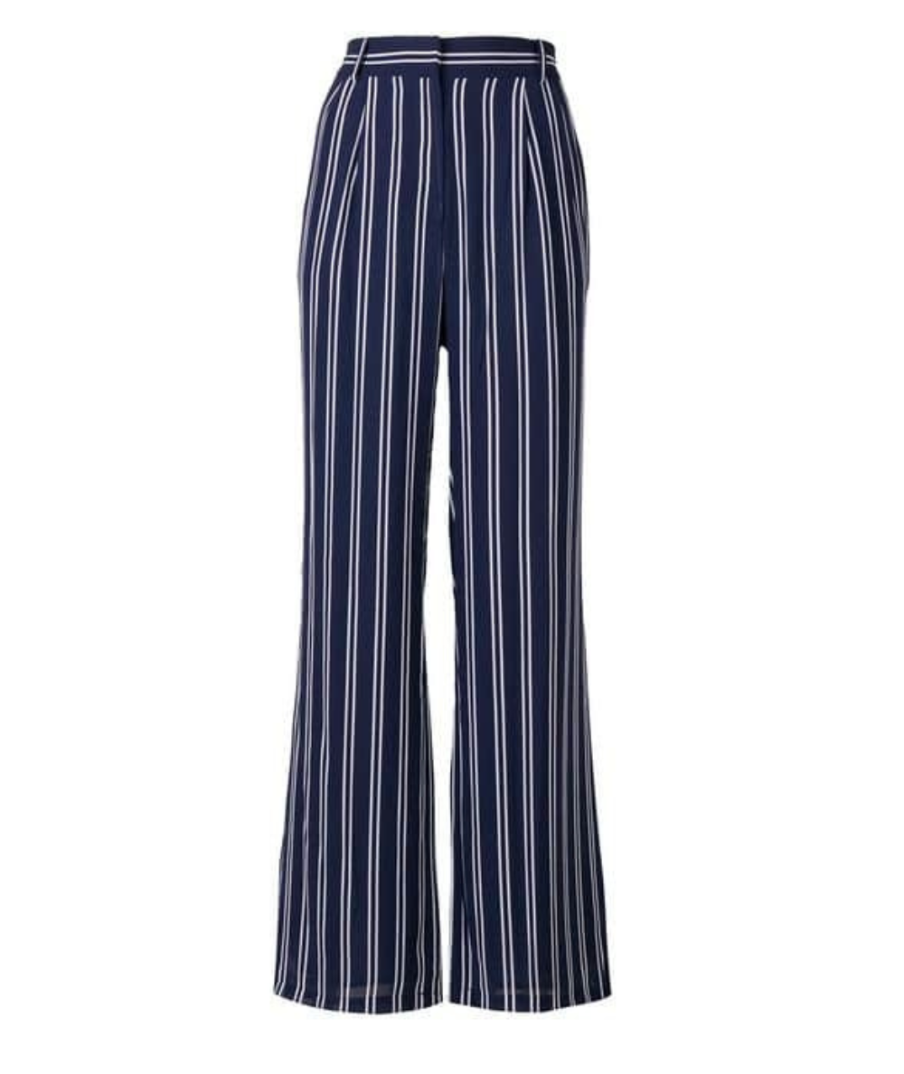 MICHAEL KORS FLUID STRIPED PALAZZO PANTS MH83GUZAFL WHITE AND BLUE