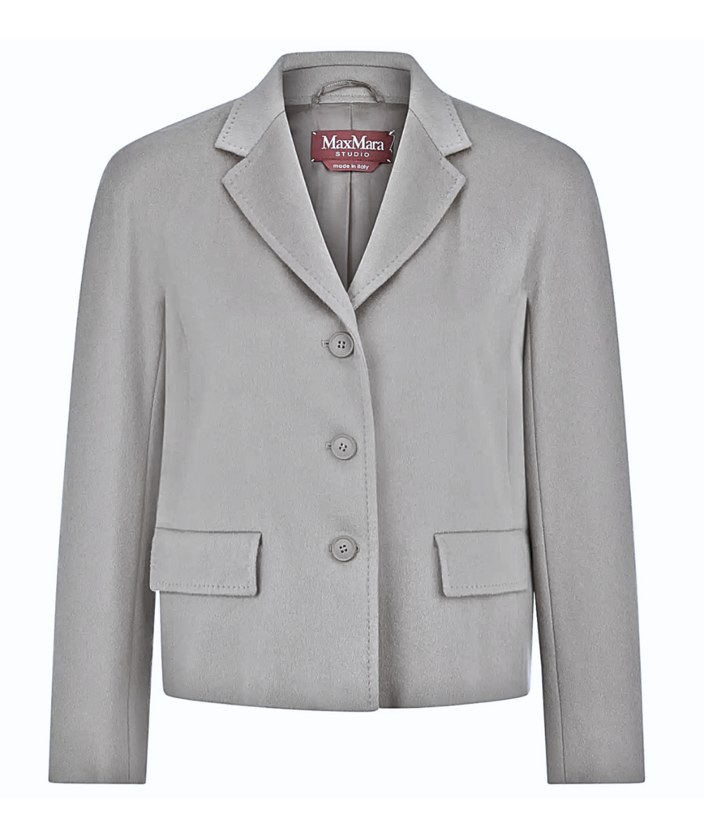 Max Mara Studio Giacca Corta In Lana COGNE Grigio Chiaro