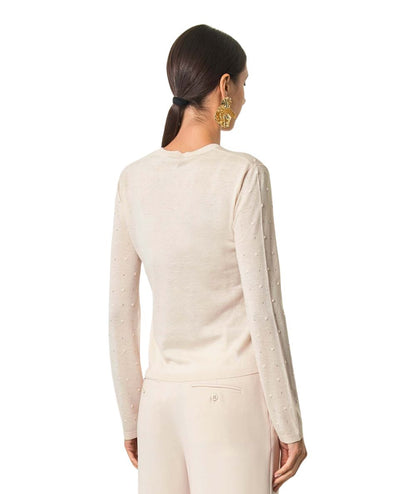 Max Mara Studio Maglia Girocollo con Punti Luce MSTCELEBRE Rosa Cipria