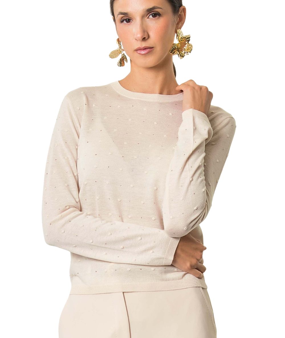 Max Mara Studio Maglia Girocollo con Punti Luce MSTCELEBRE Rosa Cipria