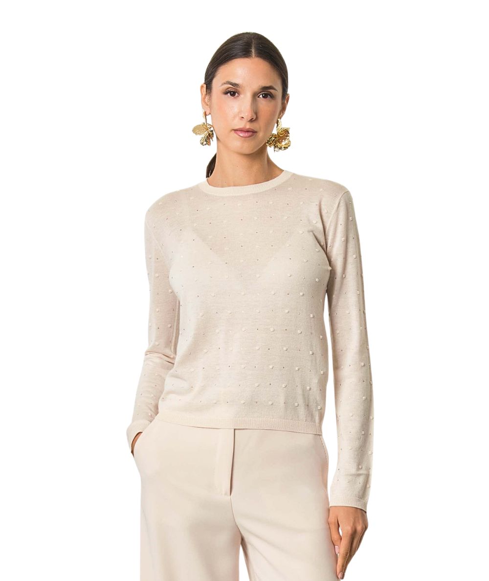 Max Mara Studio Maglia Girocollo con Punti Luce MSTCELEBRE Rosa Cipria