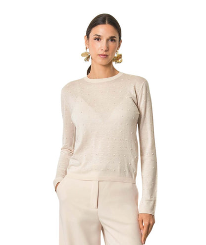 Max Mara Studio Maglia Girocollo con Punti Luce MSTCELEBRE Rosa Cipria