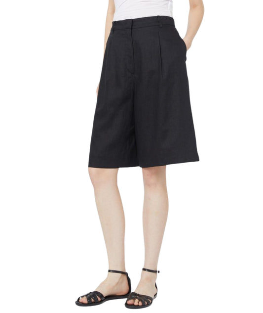 Max Mara Bermuda Wide Leg in Lino Caravan Nero