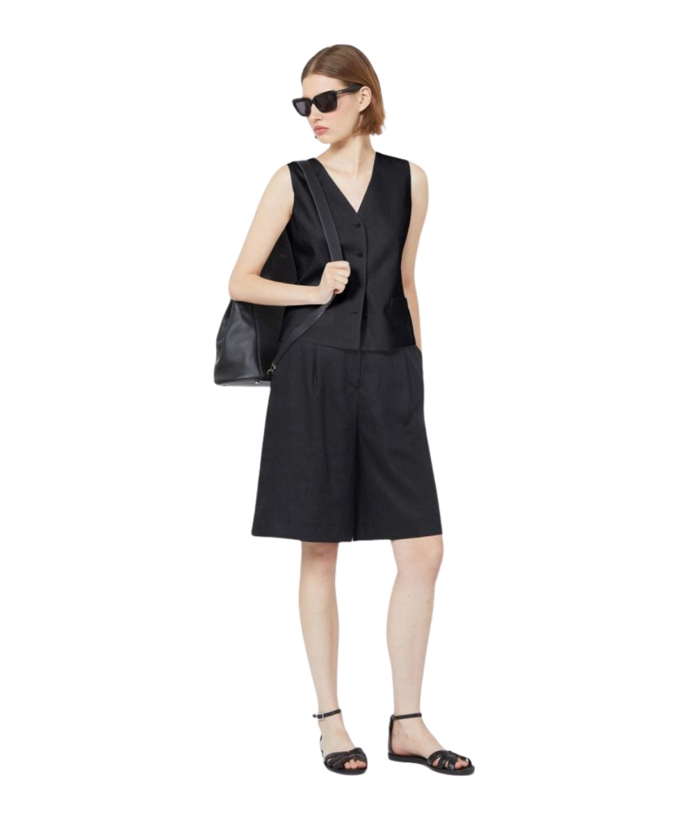 Max Mara Bermuda Wide Leg in Lino Caravan Nero