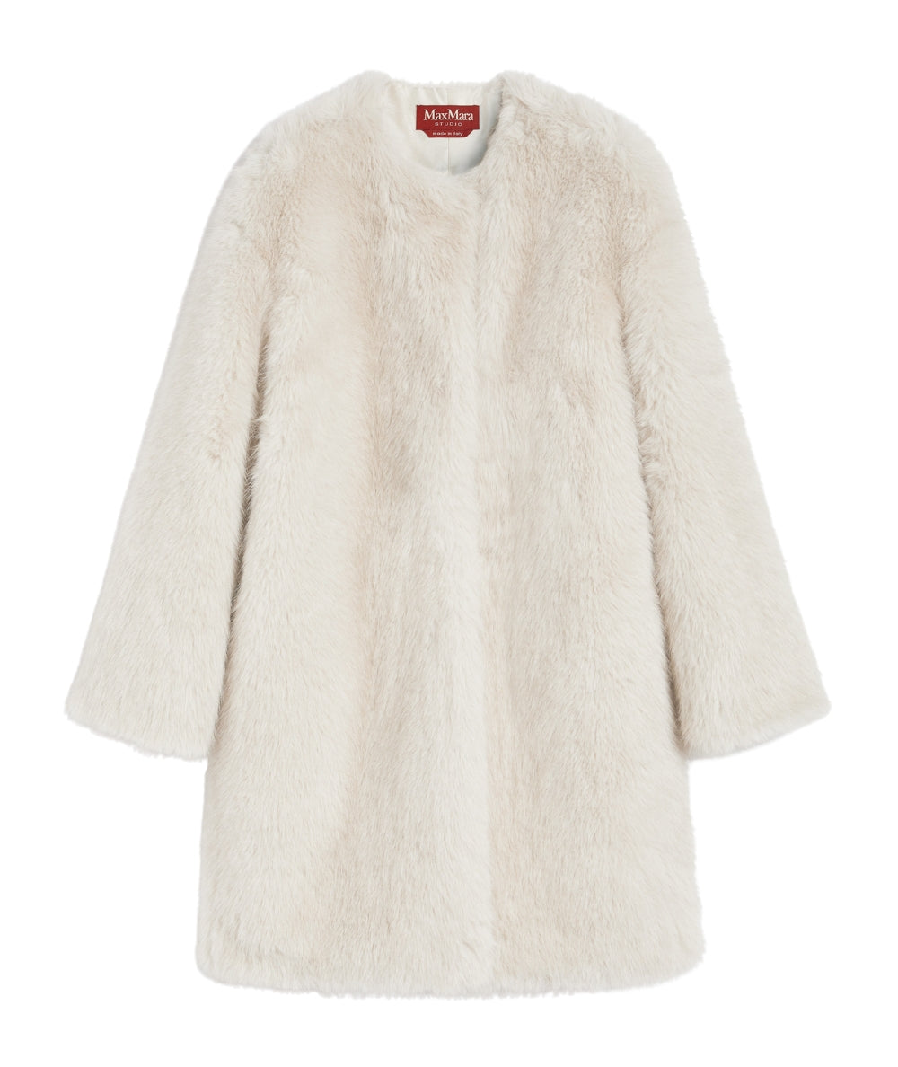 Max Mara Cappotto in Faux Fur EROS Bianco Panna