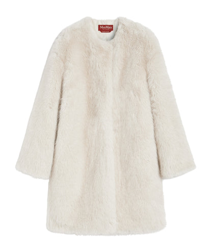 Max Mara Cappotto in Faux Fur EROS Bianco Panna