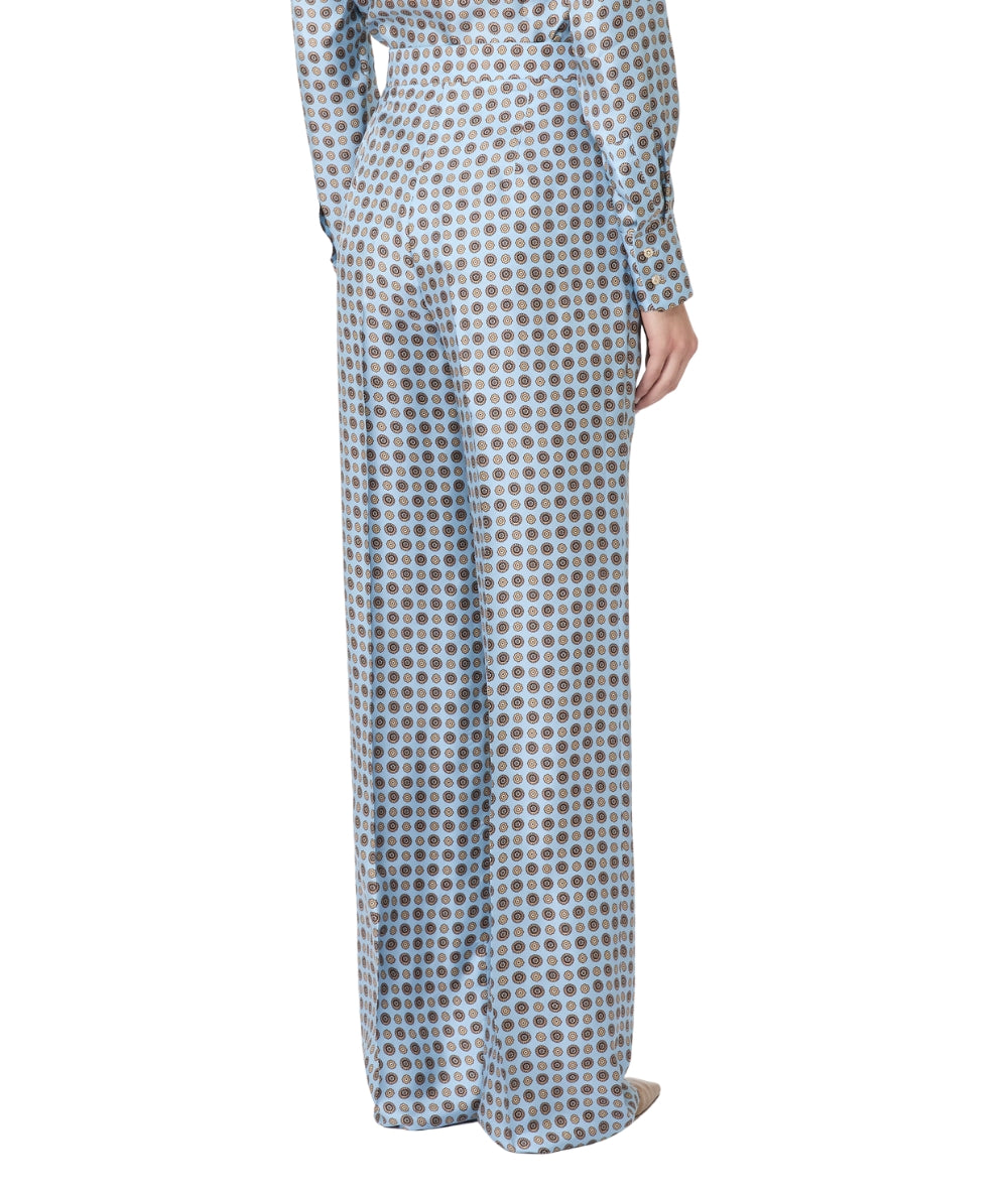 Max Mara Pantalone in Seta Stampata FAUNA Azzurro