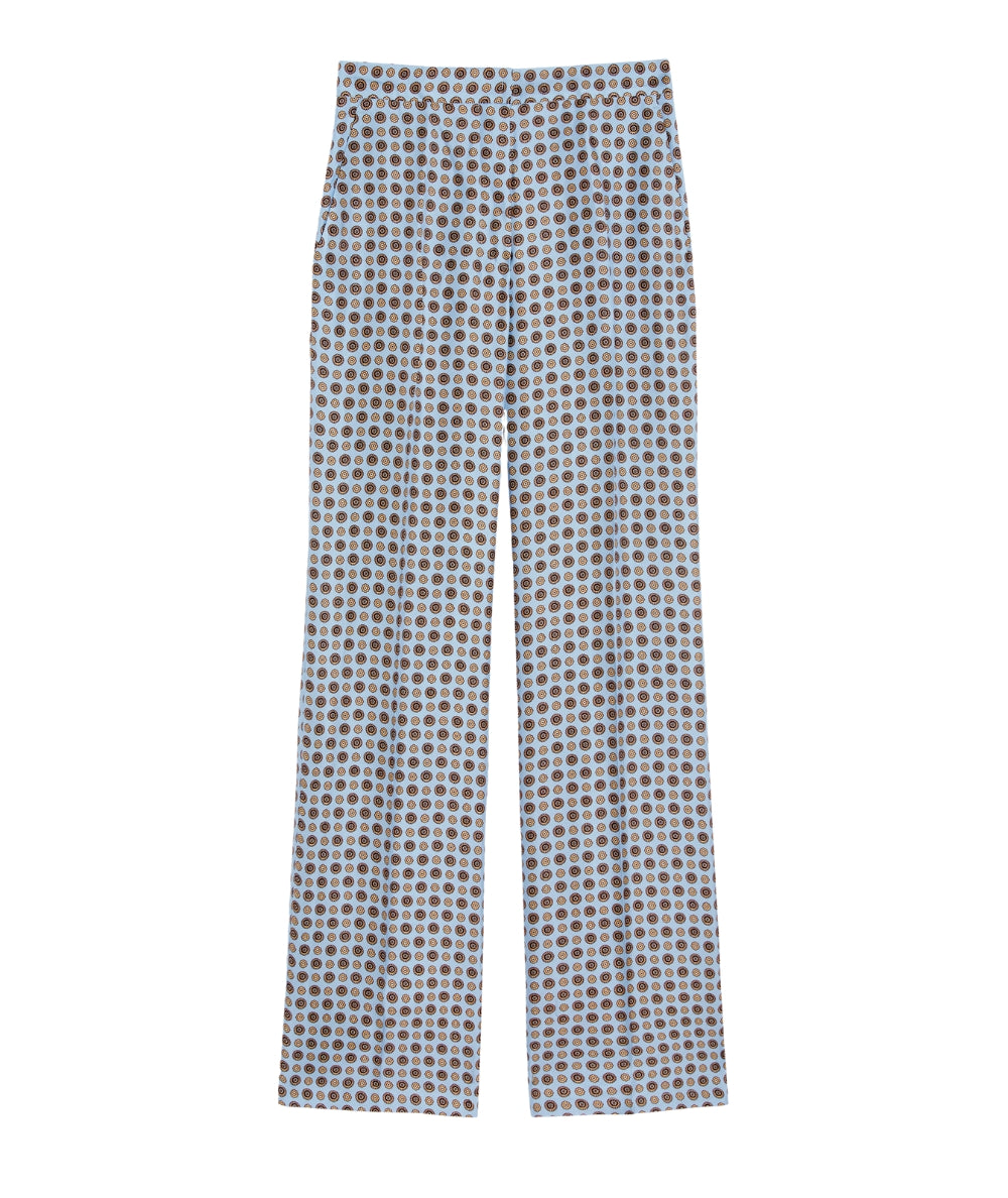 Max Mara Pantalone in Seta Stampata FAUNA Azzurro