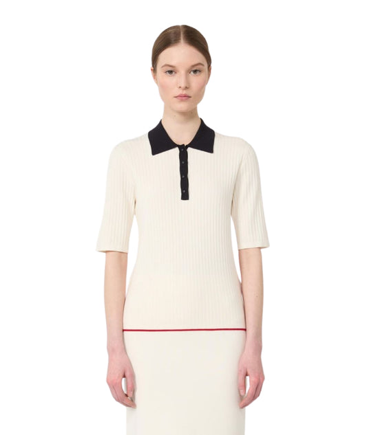 Max Mara Polo in Filo di Viscosa a Coste Oscuri Avorio