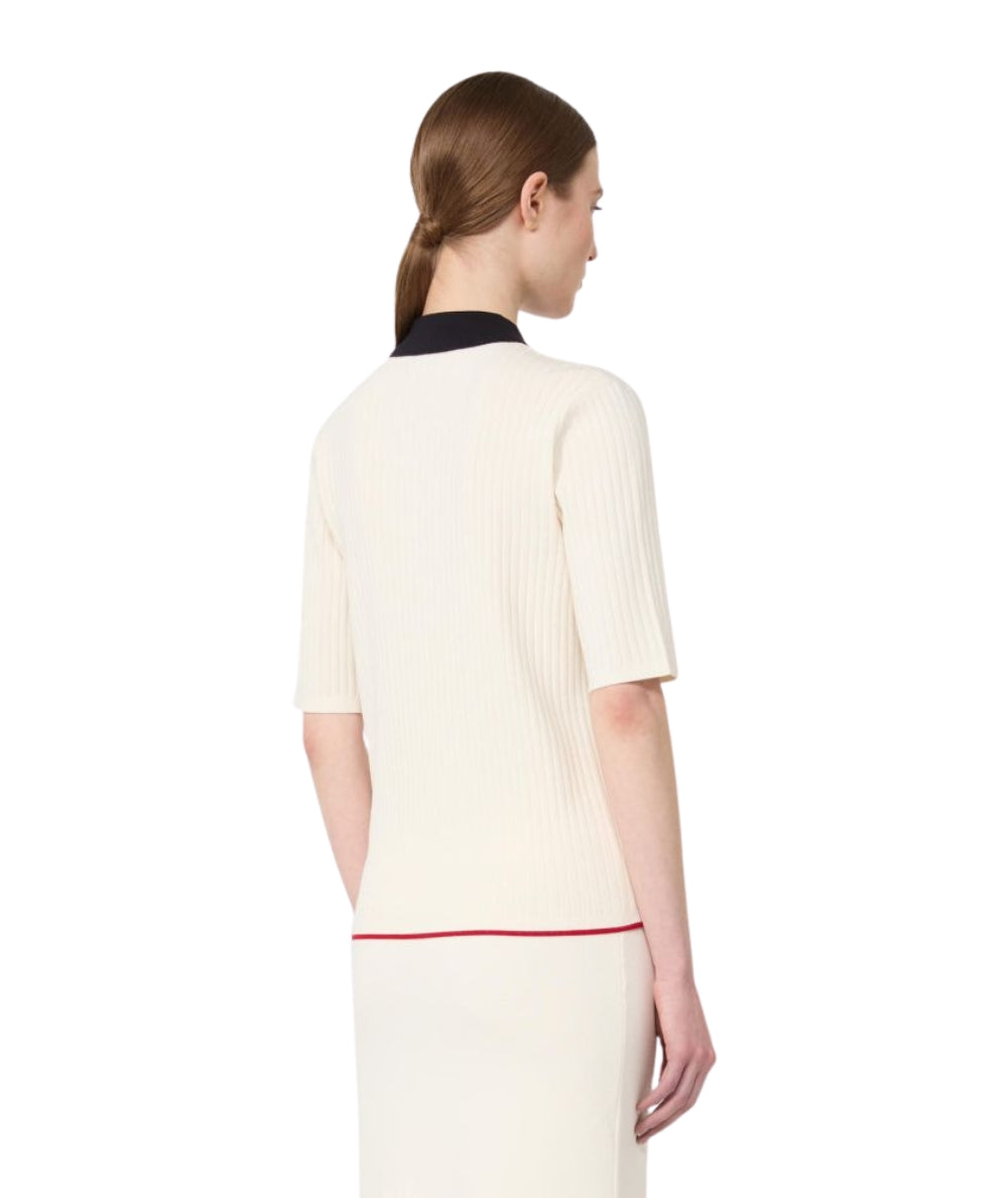 Max Mara Polo in Filo di Viscosa a Coste Oscuri Avorio