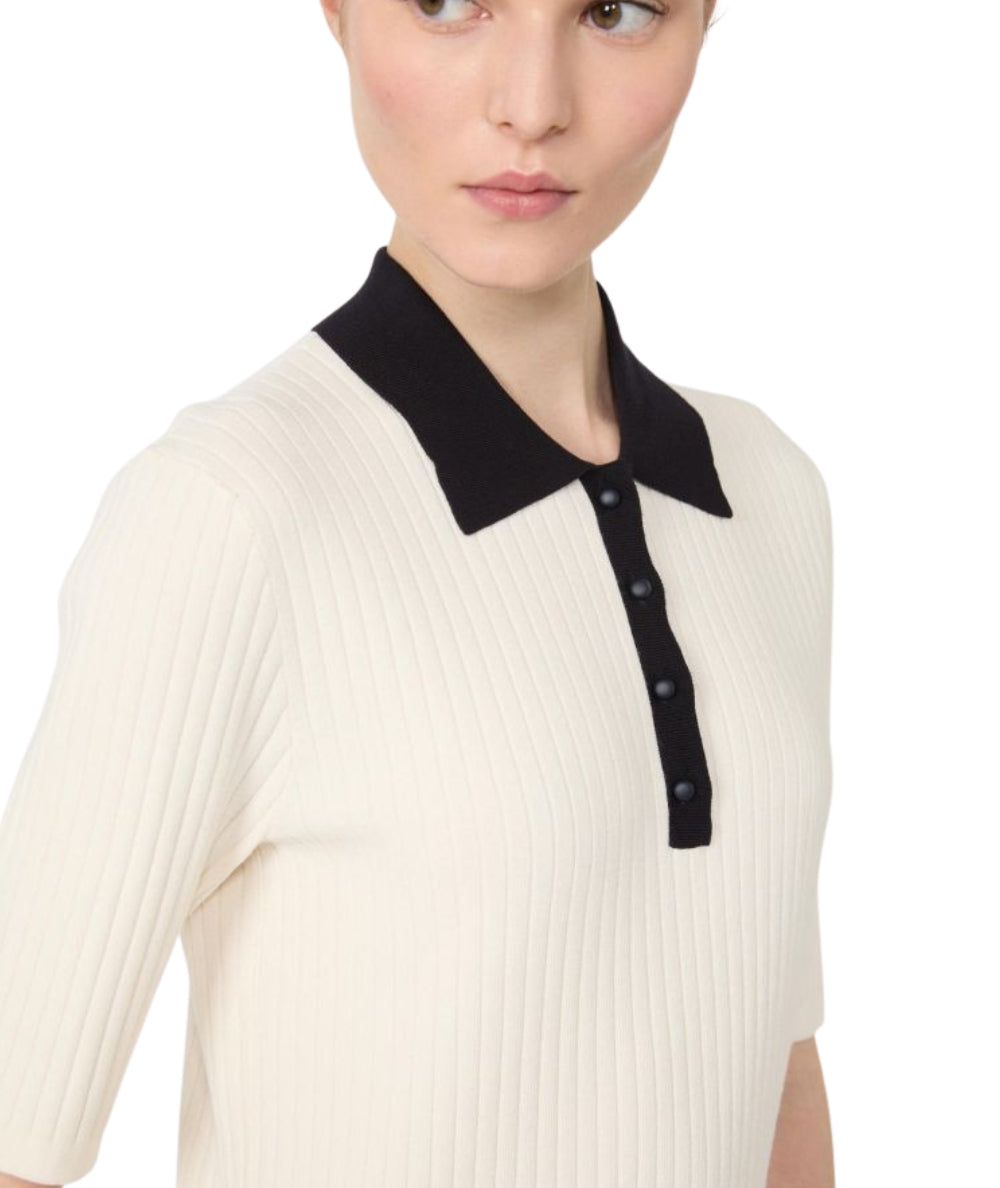 Max Mara Polo in Filo di Viscosa a Coste Oscuri Avorio