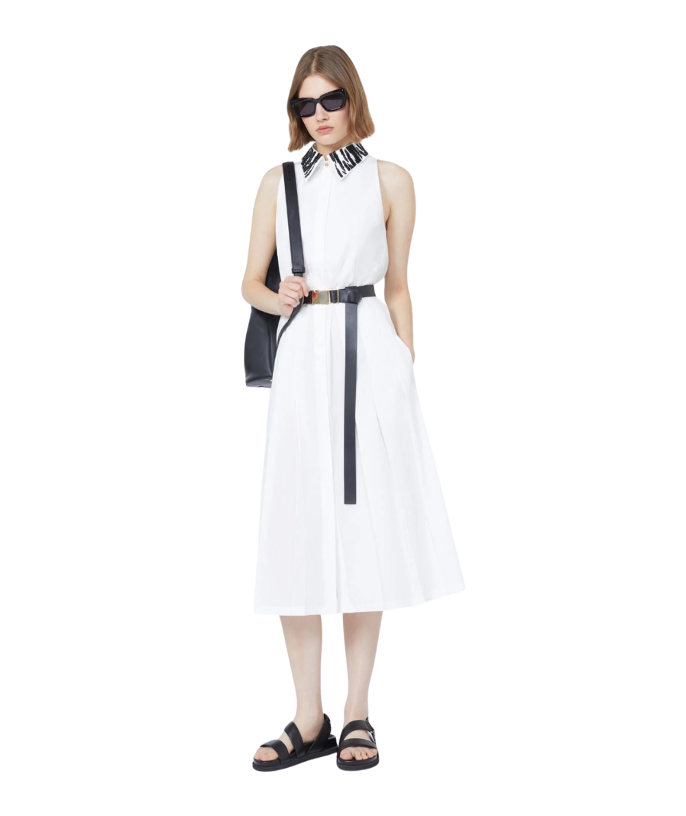 Max Mara Studio Abito Chemisier in Popeline Midi Smanicato Ubicato Bianco