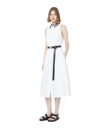 Max Mara Studio Abito Chemisier in Popeline Midi Smanicato Ubicato Bianco