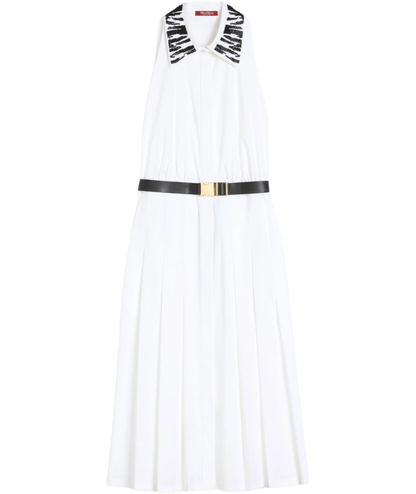 Max Mara Studio Abito Chemisier in Popeline Midi Smanicato Ubicato Bianco