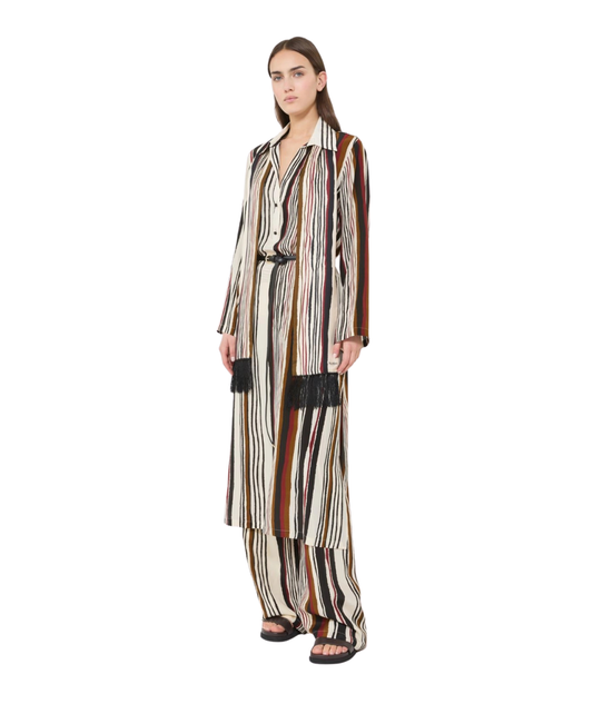 Max Mara Studio Abito Lungo Caftano a Righe in Seta Vanesio Multicolore