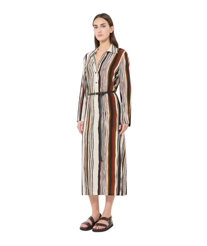 Max Mara Studio Abito Lungo Caftano a Righe in Seta Vanesio Multicolore