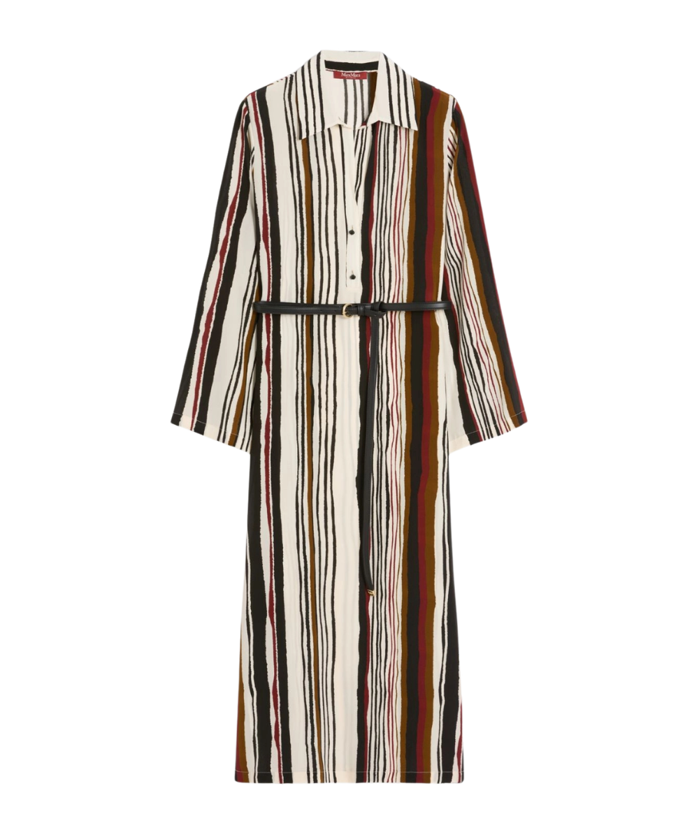 Max Mara Studio Abito Lungo Caftano a Righe in Seta Vanesio Multicolore