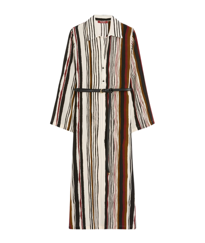 Max Mara Studio Abito Lungo Caftano a Righe in Seta Vanesio Multicolore