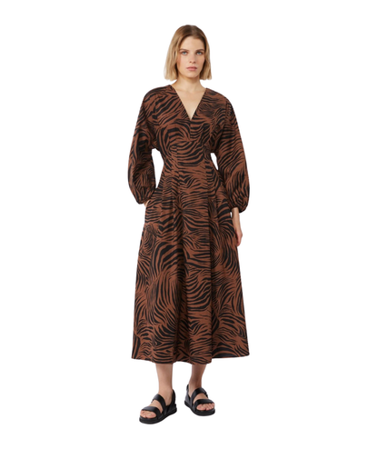Max Mara Studio Abito Lungo in Cotone con Scollo a V Astice Marrone Nero