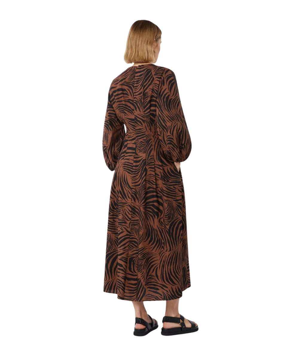 Max Mara Studio Abito Lungo in Cotone con Scollo a V Astice Marrone Nero